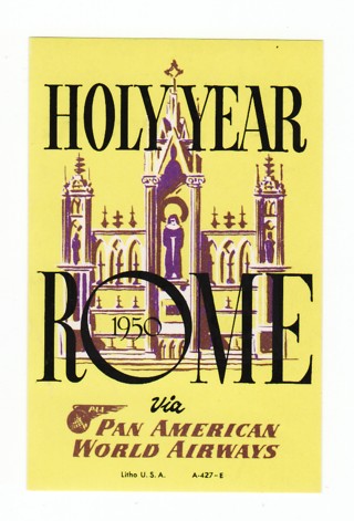 A 1950 Holy Year in Rome Pan Am Baggage Label